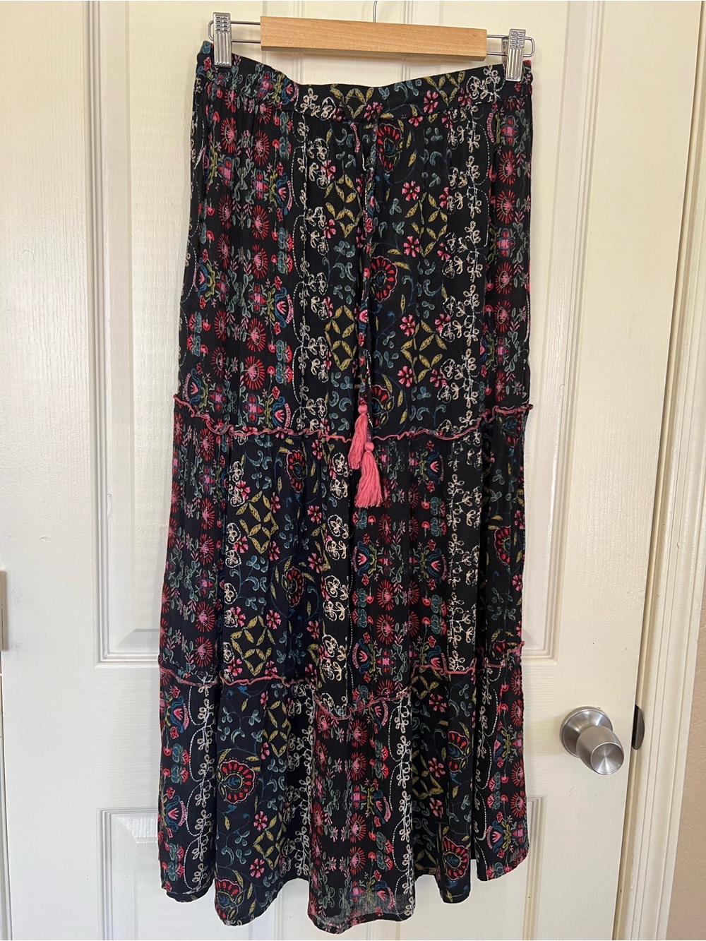 RAGA Black Boho Maxi Skirt with Pink Tassel